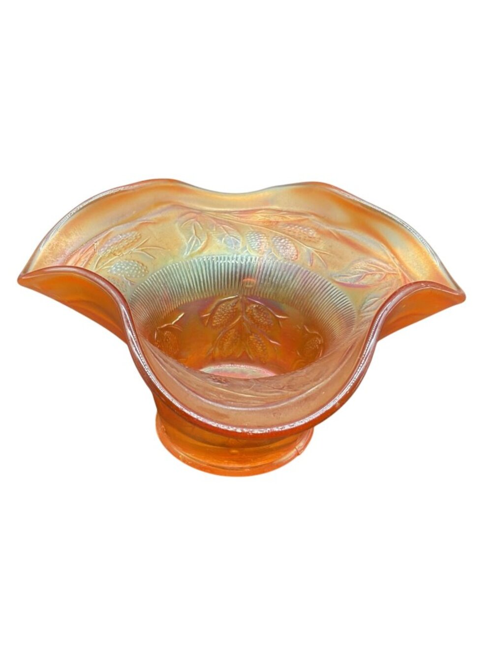 Vtg Fenton Marigold Carnival Glass Bowl Ruffle Blackberry Spray Pattern 20th Cen